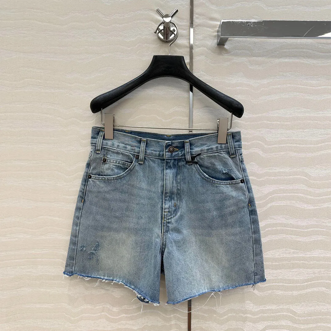 

2025 New Fashion Summer Washed Light Blue Denim Shorts Women High Waist Pockets Edging Streetwear Casual Shorts