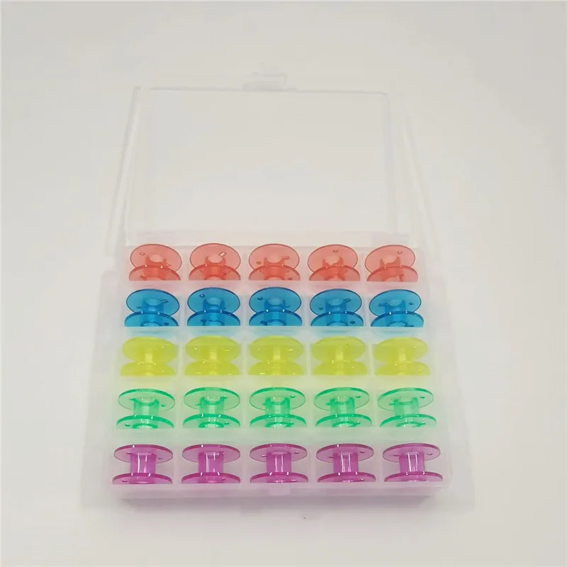 25Pcs/Set Bobbins Box Set Sewing Machine Spools Colorful Plastic Metal and Case Storage Box Sewing Equipment Tools Accessories