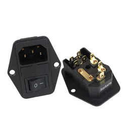 Aucharm HiFi Audio Adapter C13 IEC Connector Socket Gold Plated Copper Power Switch with Fuse Seat