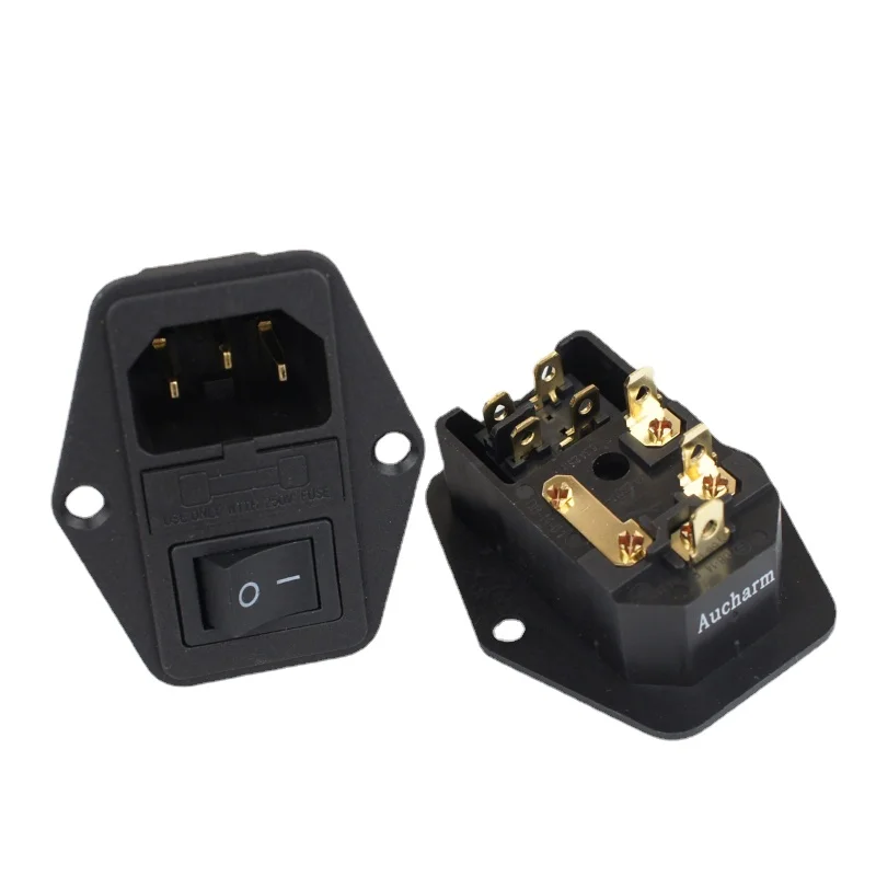 Aucharm HiFi Audio Adapter C13 Gniazdo złącza IEC Pozłacany miedziany wyłącznik zasilania z gniazdem bezpiecznika