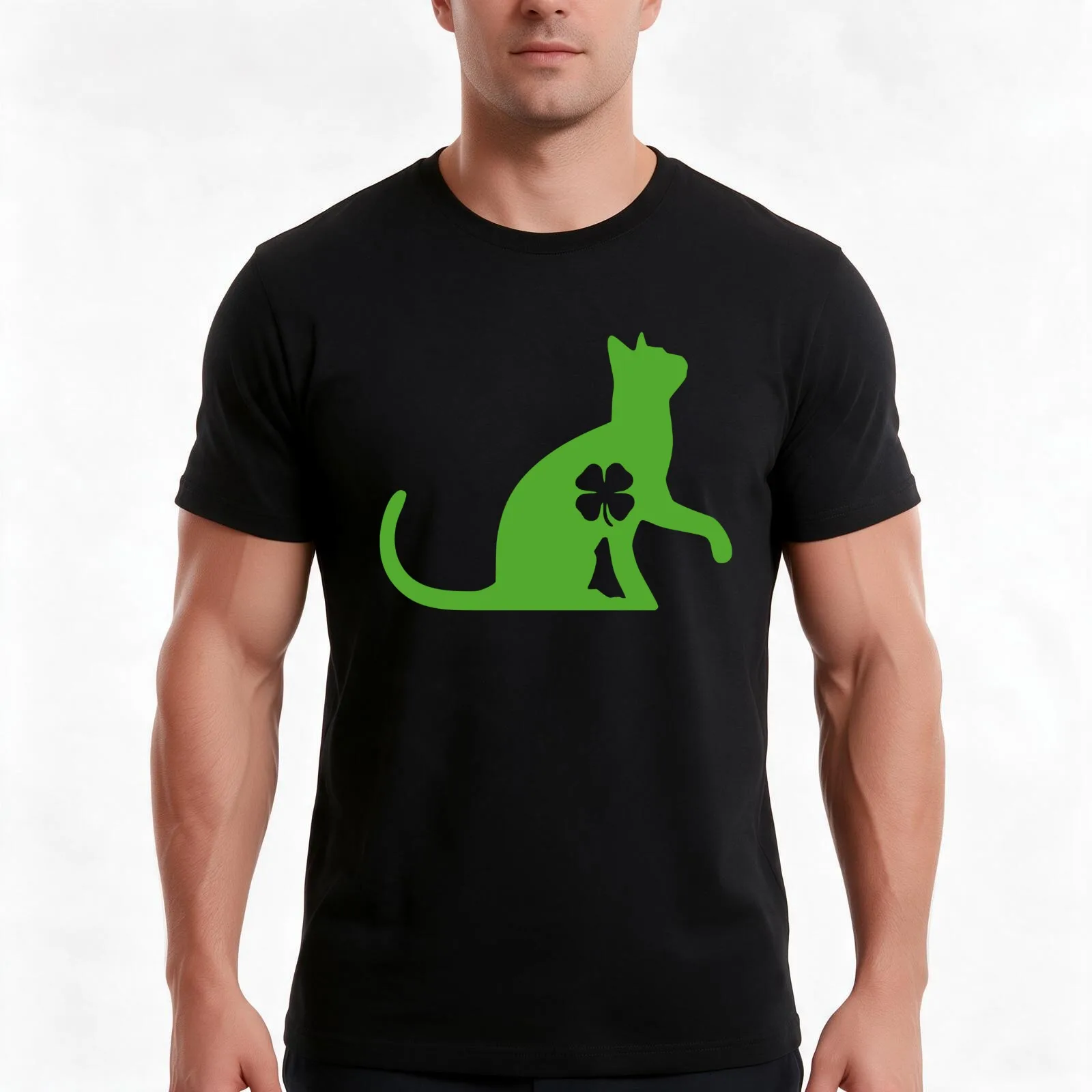 Vintage St Patricks Day Funny Cat Irish Cat Lucky Shamrock T-Shirt, Summer Casual Cotton Tee, Oversized Streetwear Tops