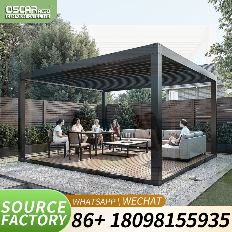 Waterproof Louver Roof Kits with Electric Blinds Bioclimatic Aluminium Structure for Garden Patio Backyard pergola