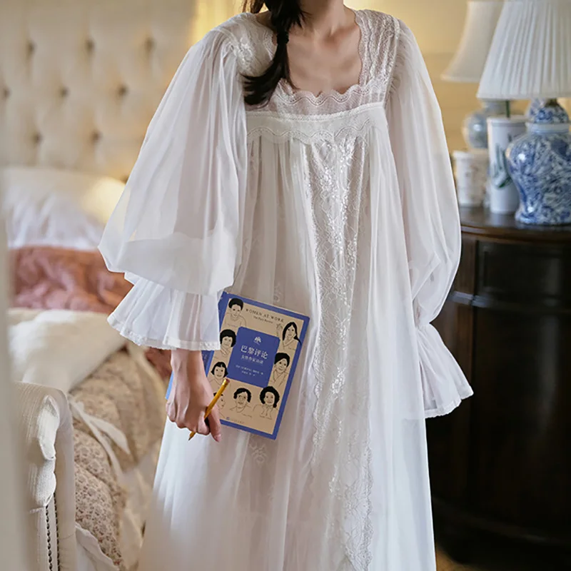

Европейское классическое утреннее платье, французская придворная ночная рубашка, женская сказочная пижама, кружевная викторианская одежда для сна в стиле принцессы, домашняя одежда