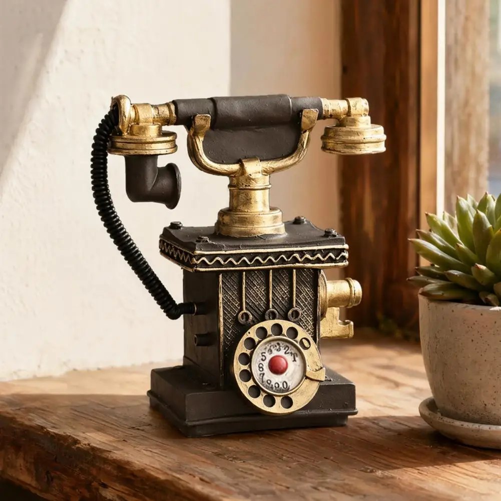 Vintage Telephone Model Piggy Bank Old Style Telephone Resin Sculpture European Home Decoration Desktop Ornaments Accessories