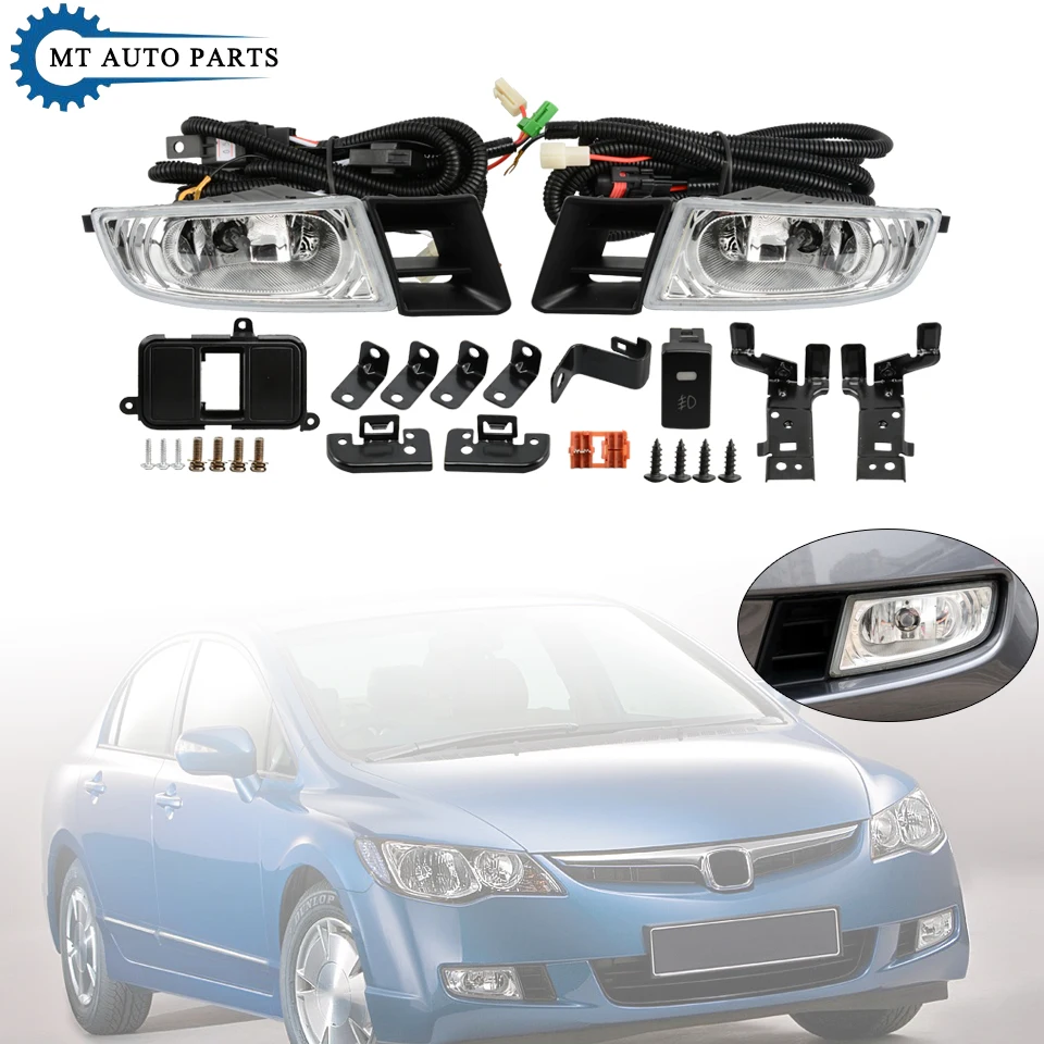 

MTAP Front Bumper Fog Light Anti-Fog Lamp Modification Set For HONDA CIVIC FD1 FD2 FD6 2006 2007 2008 Foglight Full Kit 12V 55W