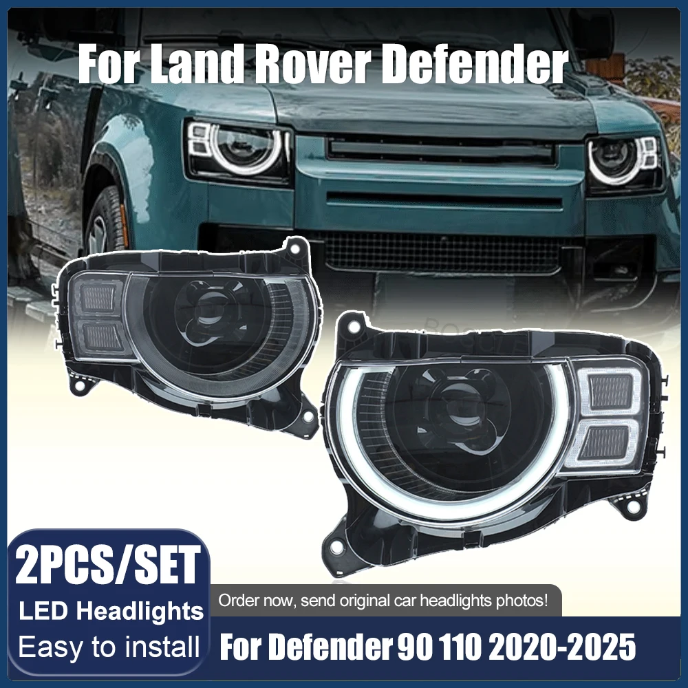 

Светодиодные матричные фары для Land Rover Defender 2020 2021 2022 2023 2024 2025 Новые светодиодные автомобильные аксессуары Передняя фара 12 В