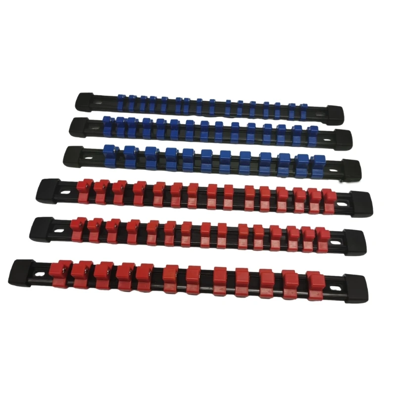 6Pcs Socket Tray Rack Holder Metric SAE 1/4 3/8 Red Blue Plastic Sleeve Holder Garage Storage Tool