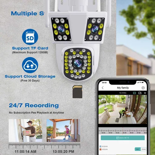 Imagen 2 del producto Cámara IP WIFI 6K 12MP HD cámara PTZ de tres lentes cámara de seguridad con detección de movimiento al aire libre vigilancia impermeable