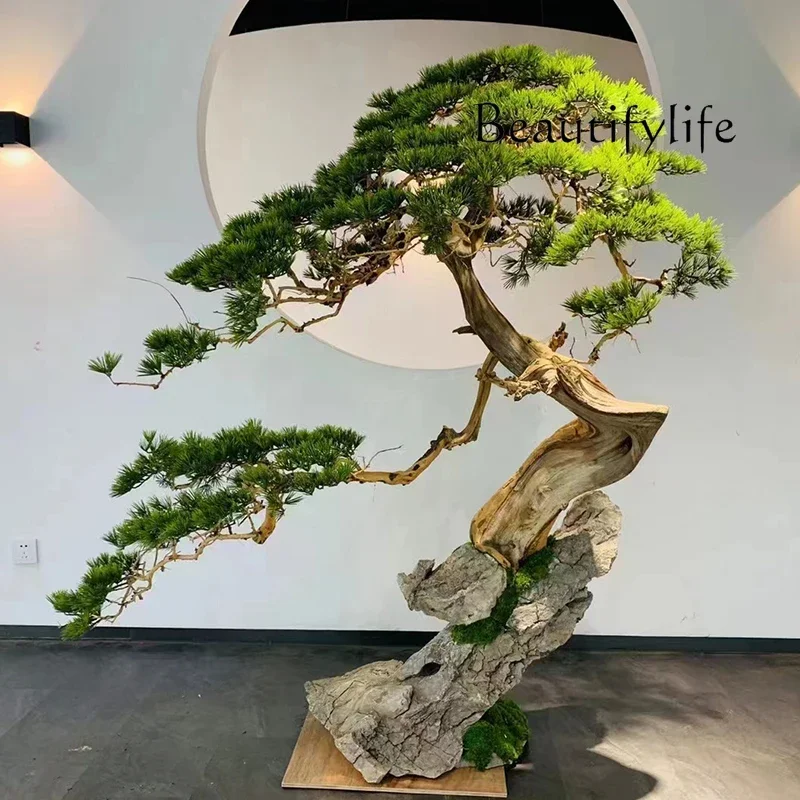 

Yingke Pine Imitative Tree Large Fake Trees Chinese Indoor Landscape Window Root-Covered Stone Landscape