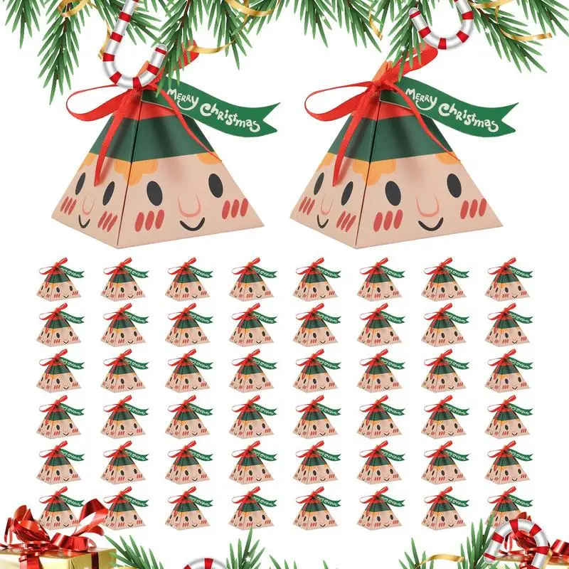 Christmas Sweet Cone Bags 50pcs Portable Paper Candy Treat Bag Triangle Christmas Tree Gift Boxes Bags For Kids Party Supplies