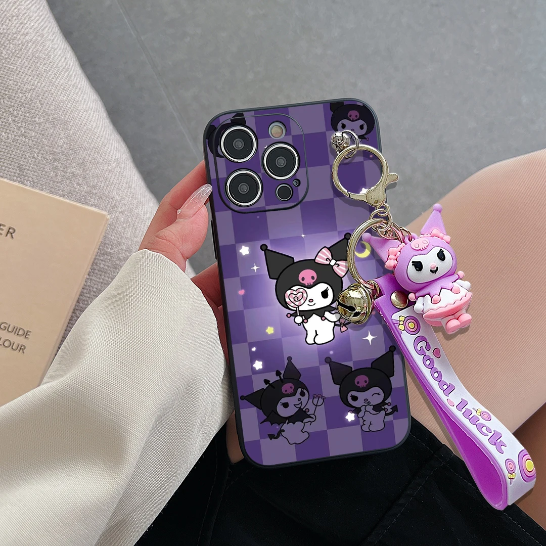For Xiaomi Redmi 9 10 10A 12 13 10C 12C 13C 14C Note 8 9 9s 10 11 12 13 14 Pro Purple Kuromi Case With Keychain