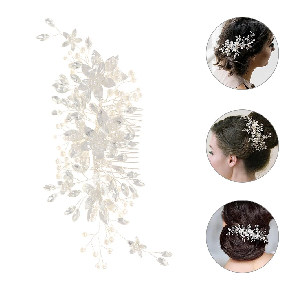 مشبك مشط شعر على شكل أوراق اللؤلؤ، مشط جانبي أنيق على شكل زهرة من حجر الراين، إكسسوارات شعر الزفاف للنساء، غطاء رأس للعروس والزفاف