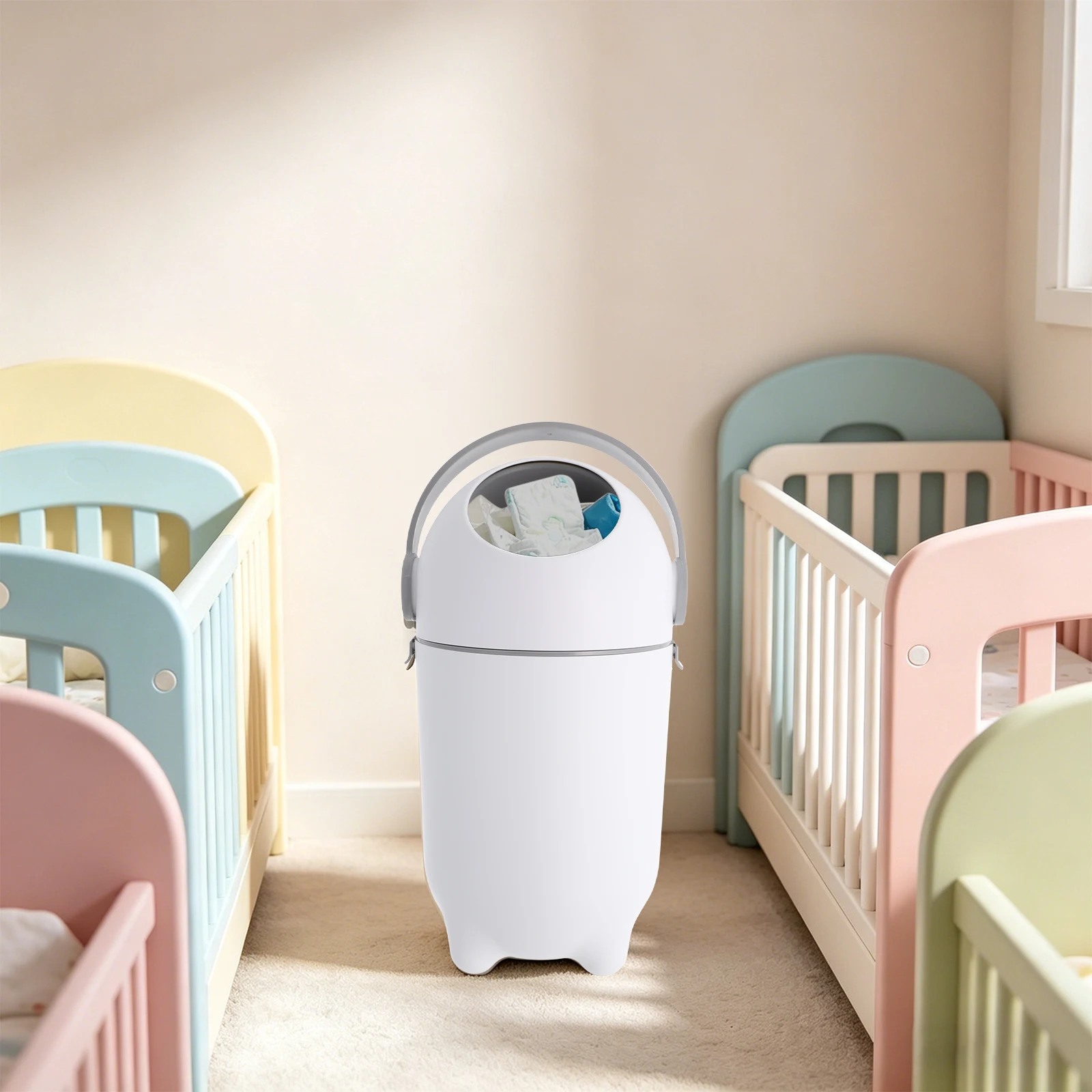 Diaper Pail with Airtight Lid,15L Odor Blocking Trash Can,3.96 Gallon Nursery Trash Can,PP Diaper Bin,for Kitchens,Balconies,Nurseries,Bathrooms