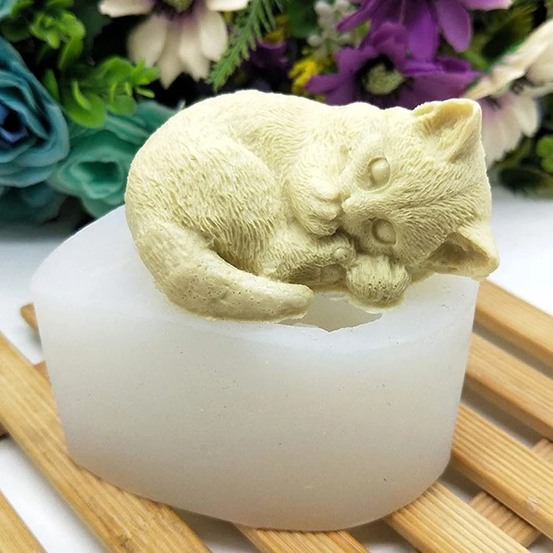 Silicone Cat Mold Sleepy Cat Soap Mold Silicone Mold for Candles Handmade Soap Mold 3D Cat Cartoon Mold Silicone Mold for Soap