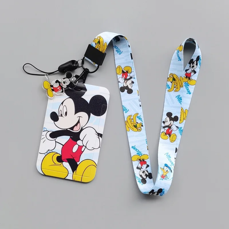 Disney Cartoon Mickey PVC Card Set Student Campus Anime Neck Bag Card Set Hanging Rope ID Card Set Keychain