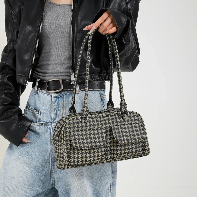 

Женская сумка на плечо, модная дамская сумочка для покупок с леопардовым принтом «гусиная лапка», Повседневная сумка для подмышек с двумя карманами