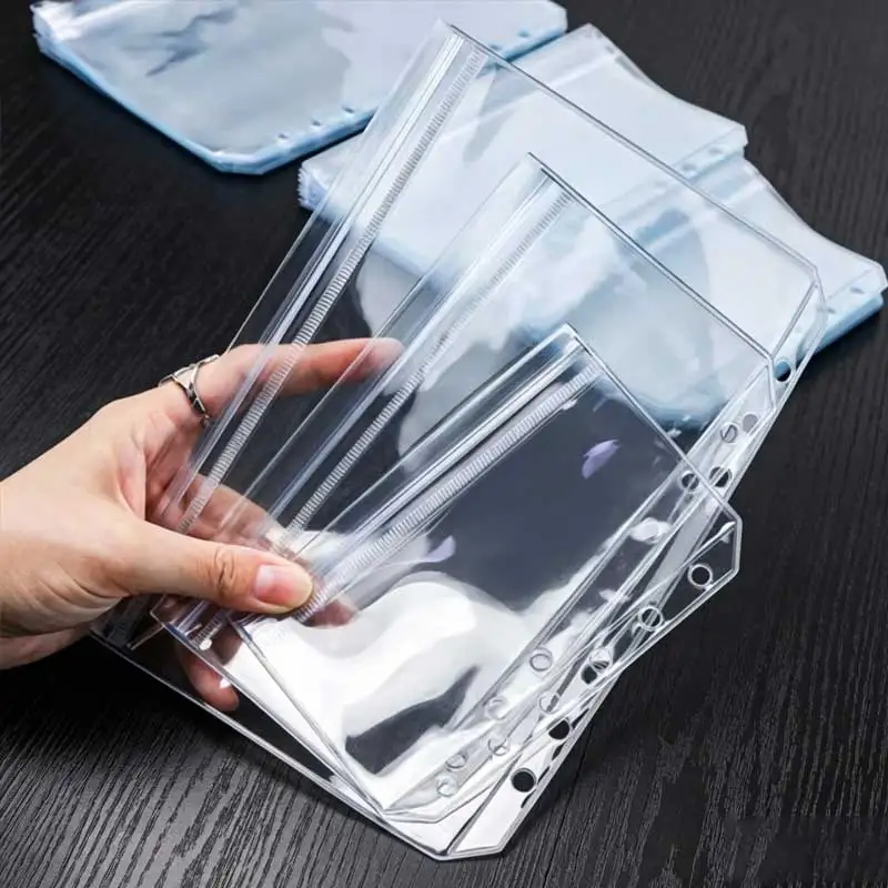 

10PCS A5/A6/A7 6 Holes 3-Layer Double-Sided Binder Pockets Transparent Zipper Folders and Side Open Folders Waterproof PVC