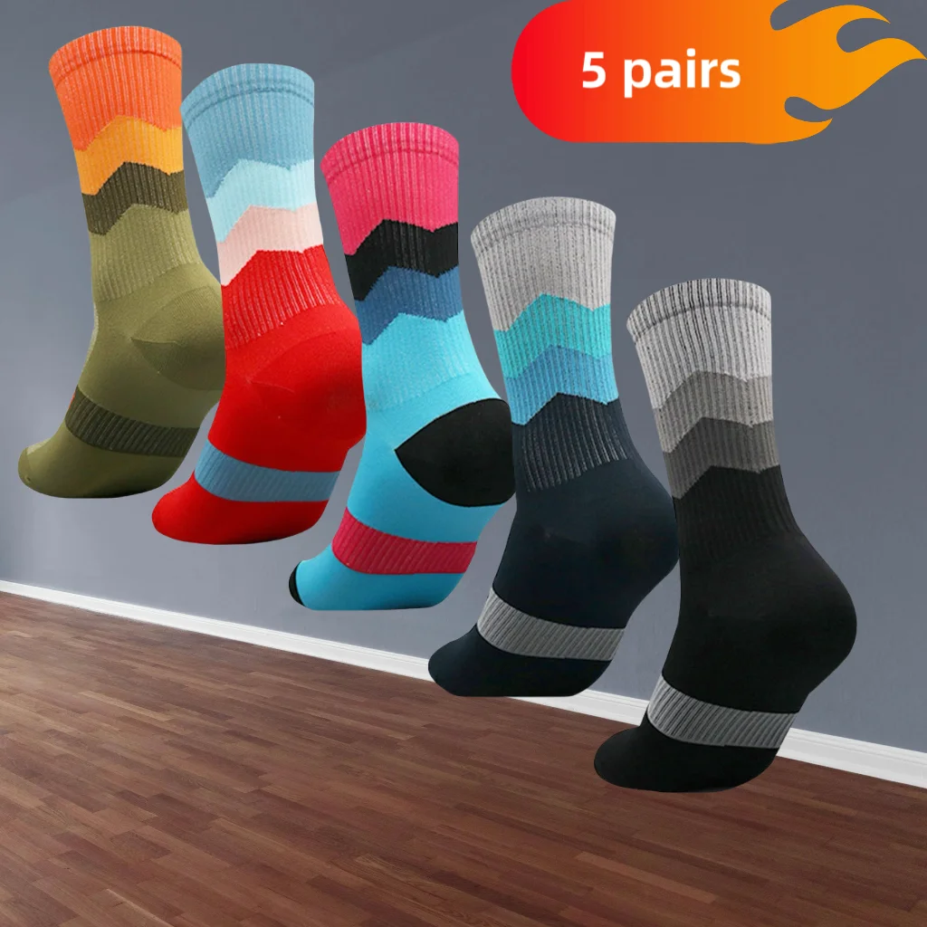 

5 Pairs Cycling Socks Men Women Running Socks Breathable Wear-resistant Camping Hiking Socks Tube Compression Sports Socks