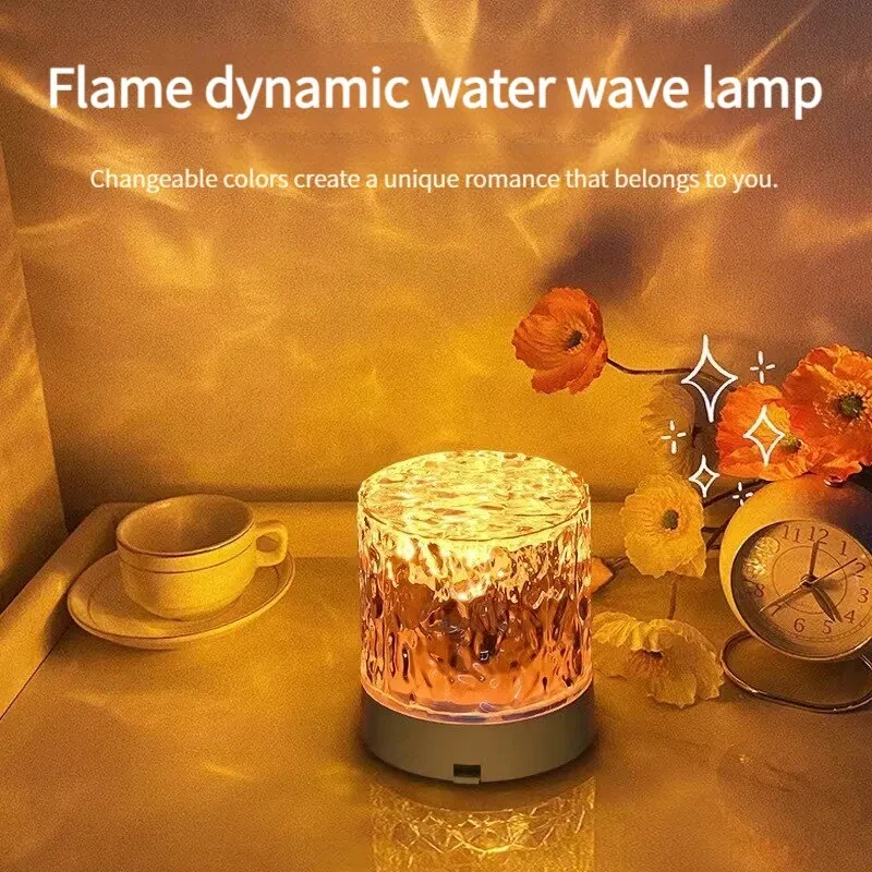 LED Water Ripple Light Ambient Night Light Rotating Projection Crystal Table Lamp RGB Dimmable Home Decoration 3/16 Color Gifts