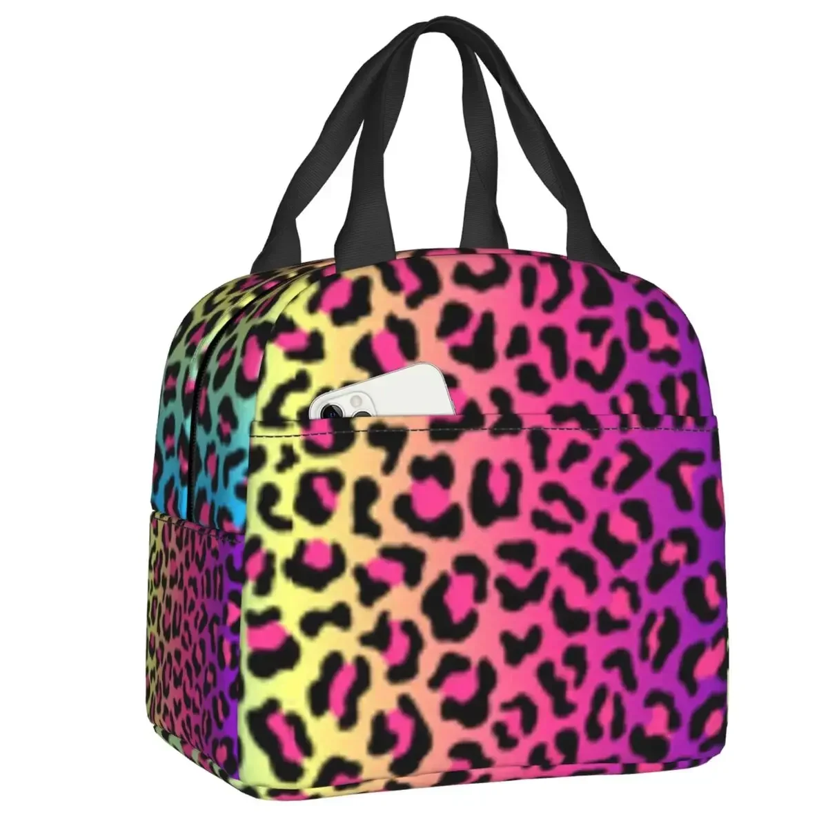 

Custom Rainbow Leopard Tiger Cheetah Print Pattern Thermal Insulated Lunch Bag Resuable Lunch Container Multifunction Food Box