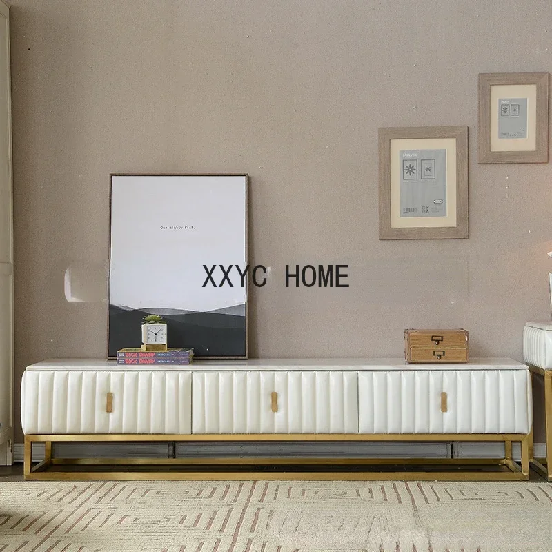

Light Luxury Post-Modern Metal Marble TV Cabinet Stainless Steel Locker Floor Cabinet