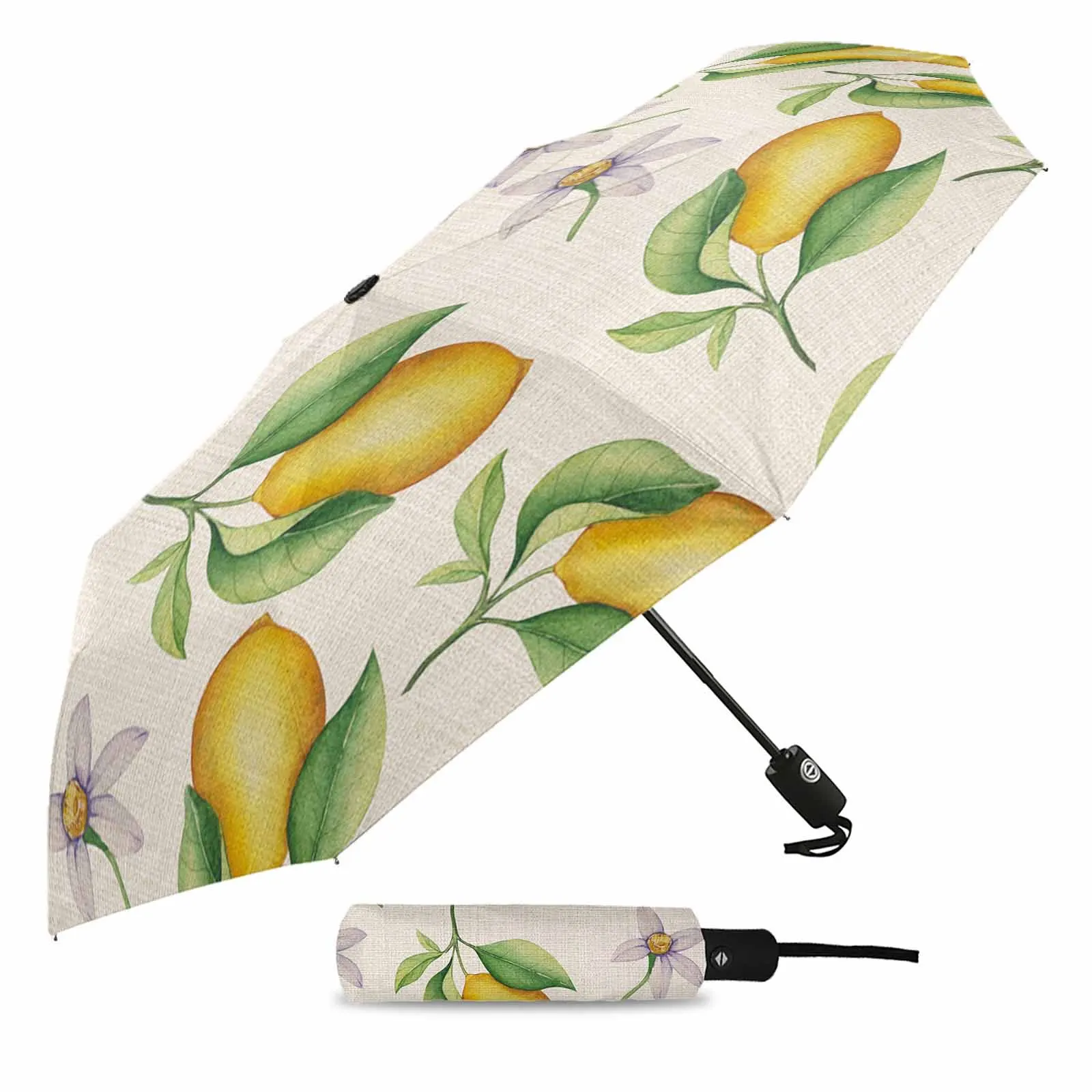 Lemon Watercolor Country Style Automatic Umbrella Portable Folding Sunny and Rainy Umbrella Women Parasol Umbrella