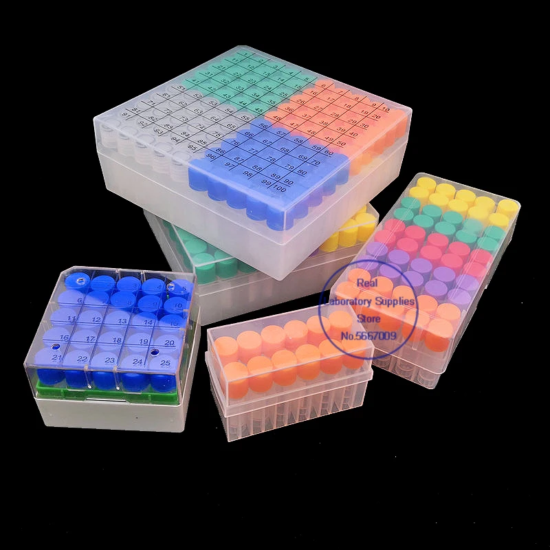 1set Laboratory 36/50/81/100hole Plastic Freezing Storage Box + 36/50/81/100pcs 1.8ml/5ml PP Cryovial for School Experiment