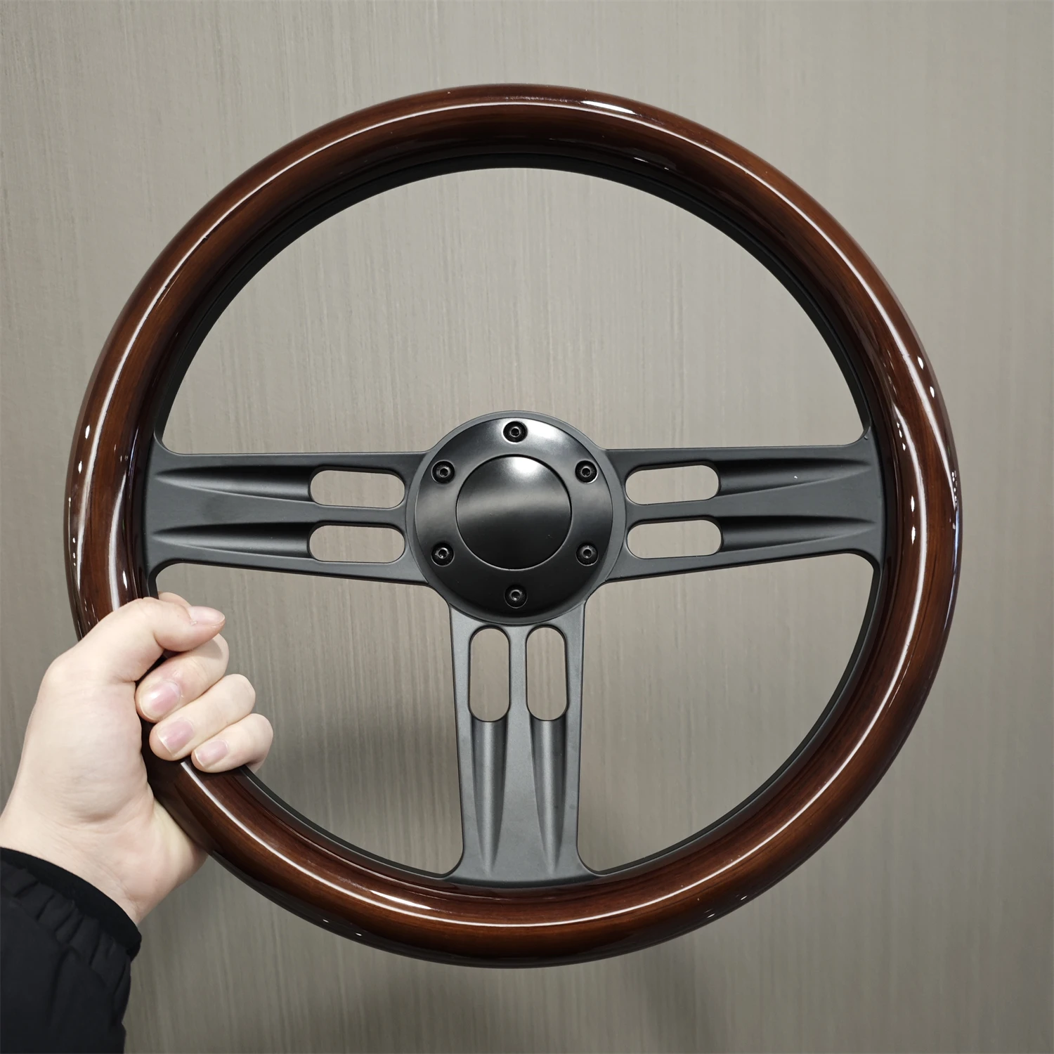 14-inch wood grain racing steering wheel 350mm retro deep groove drift sports wooden steering wheel