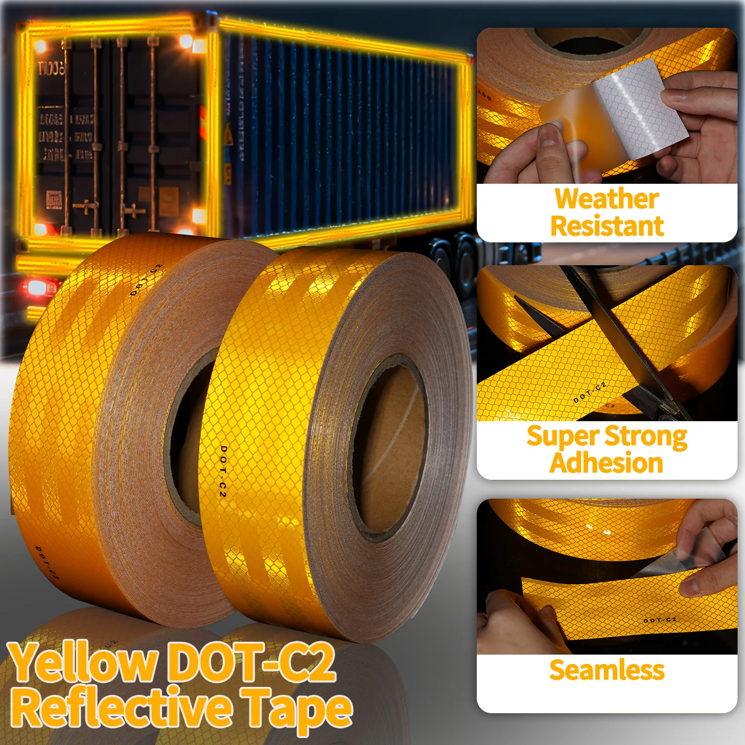 USA 5/3.03M Yellow DOT Reflective Safety Tape-Yellow,Self-adhesive with High Visibility, Highly Bright Warning,Waterproof