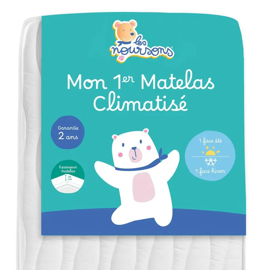 Matelas Enfant Climatisé 70 x 140 cm Réversible 1 Côté Été 1 Côté Hiver OekoTex Fabriqué en France