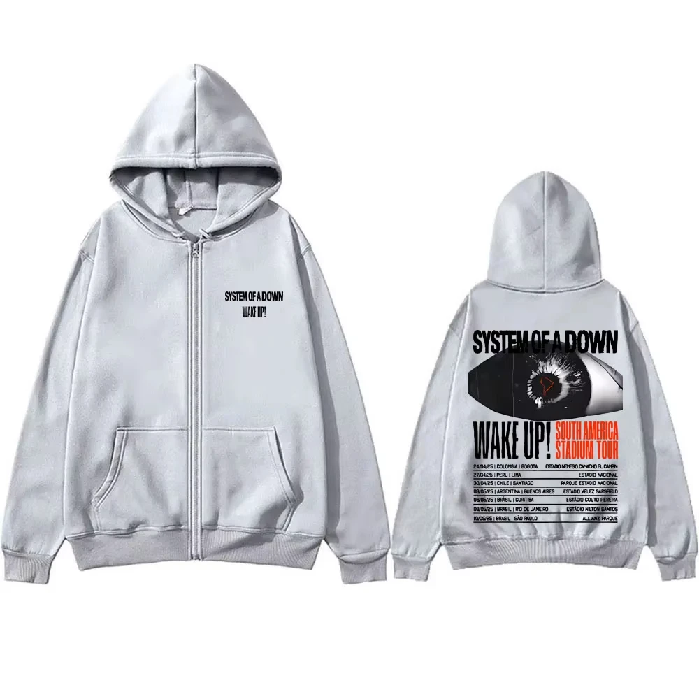 Rock Band System of A Down Wake Up South America Stadium Tour Reißverschluss-Hoodie Herbst Winter Übergroße Jacke aus 100 % Baumwolle mit Reißverschluss