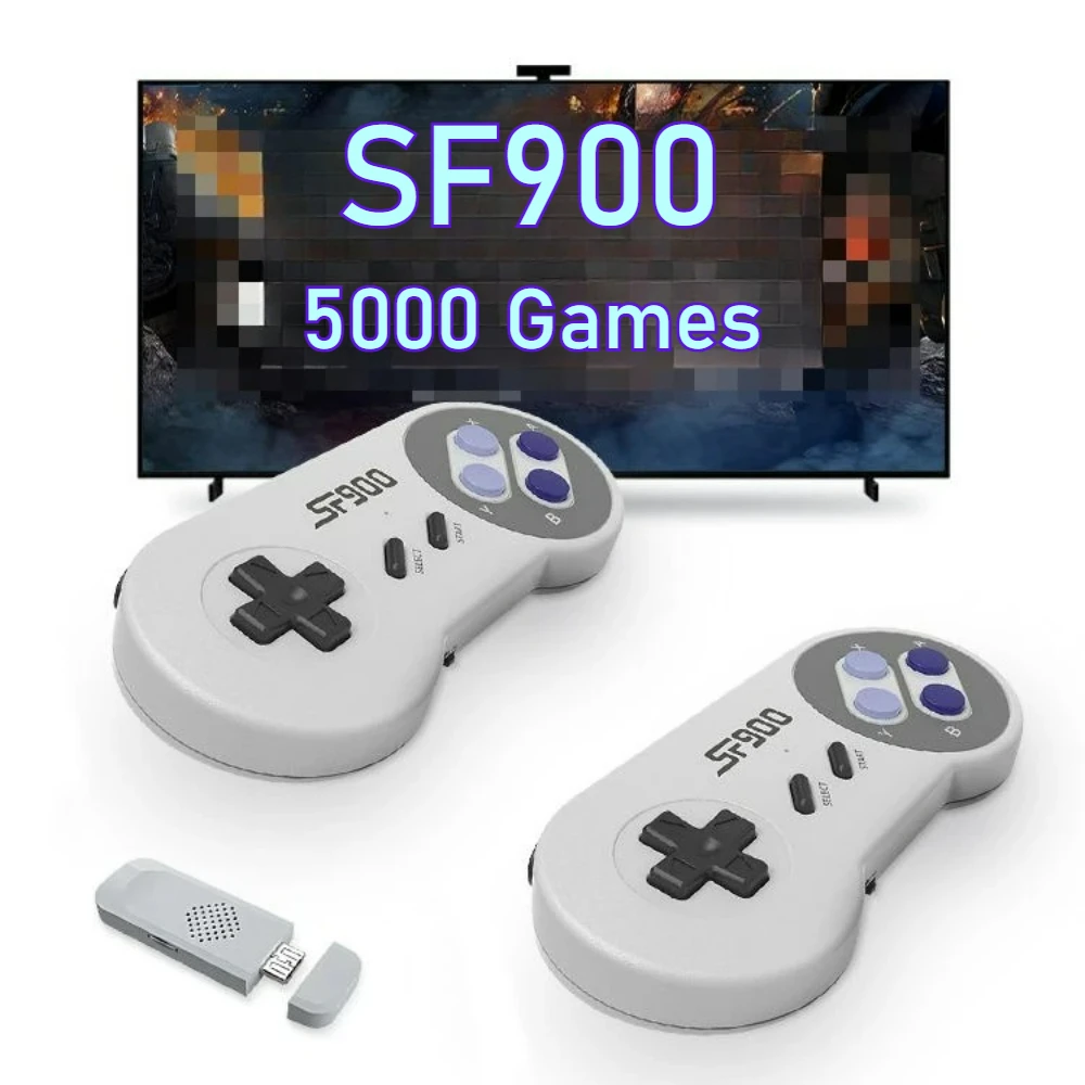 

Игровая консоль SF900 в стиле ретро с 5000 встроенными играми, игровой контроллер для ТВ, в комплекте 2 беспроводных геймпада, классический игровой контроллер