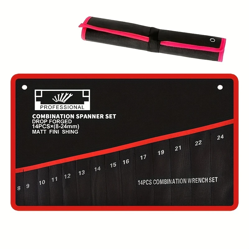 

14 Pockets Wrench Roll Organizer Tool Pouch Bag Canvas Double-Ended Wrench Tool Storage Shock Resistant Hardware Tool Bag ﻿