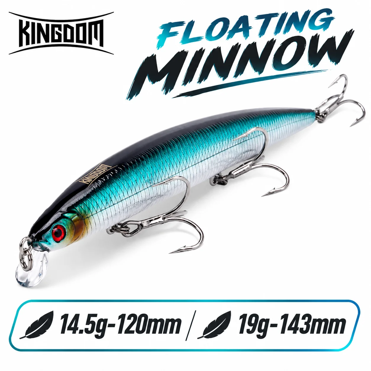 Kingdom Floating Minnow Angelköder 120mm 14,5g 143mm 19g Harter Köder Künstlicher Angelköder Wobbler für Barsch und Hecht