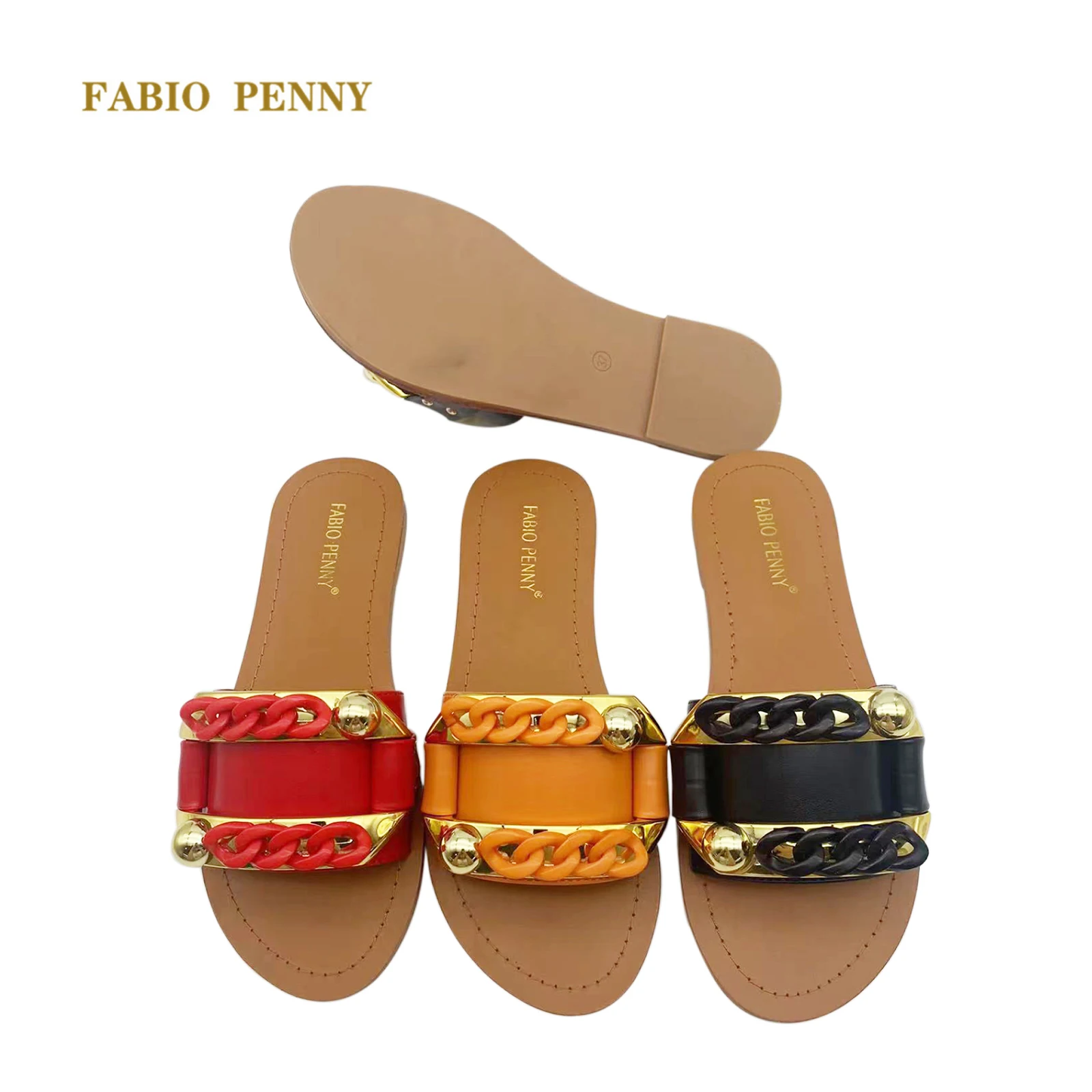 FABIO PENNY Summer Italian style slippers Women\'s flat shoes fine diamond buckle slippers