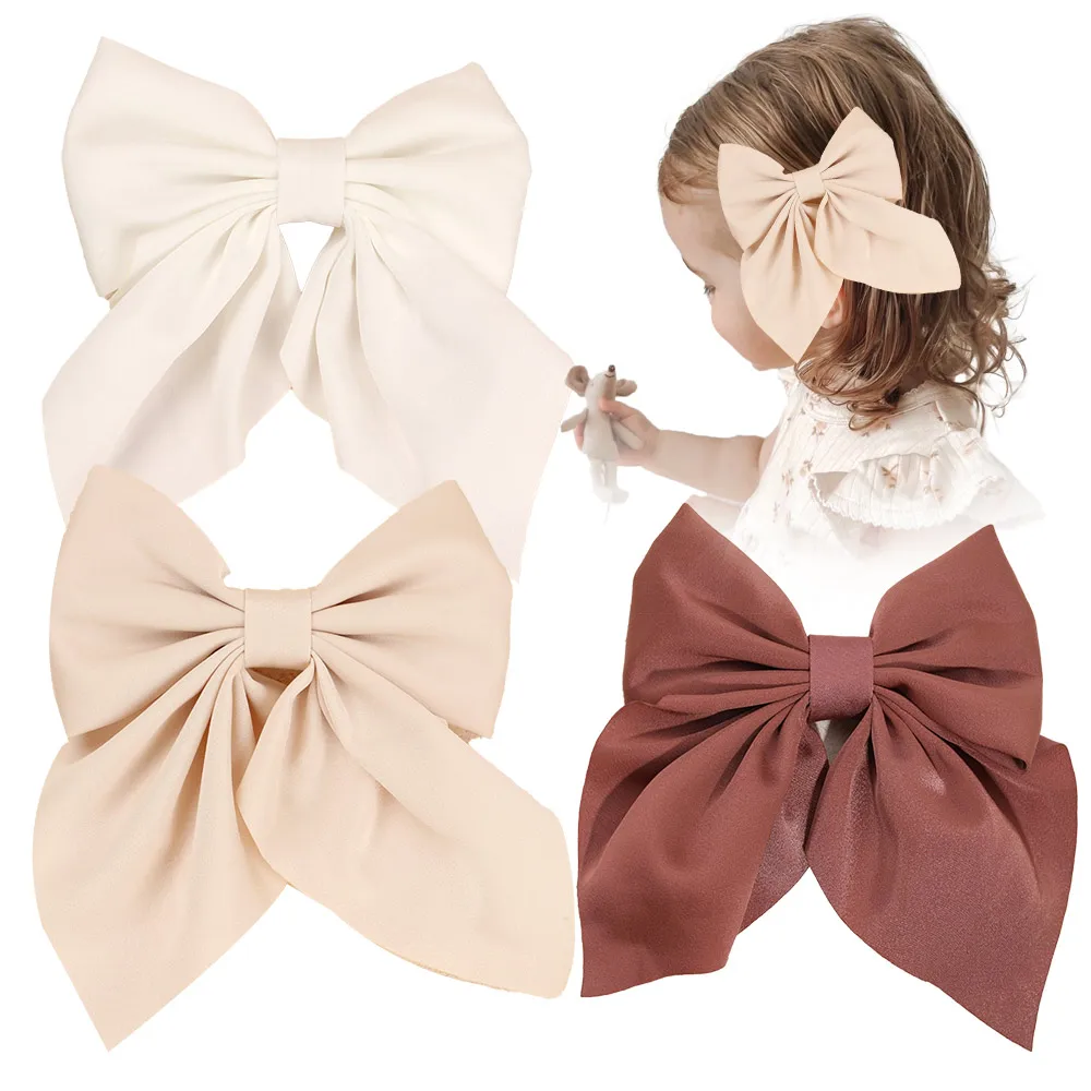 New Large Bows Hair Clip Solid Chiffon Hairpins for Girls Long Ribbon Hair Bow  Kids Barrettes Children Fashion Hair Accessories