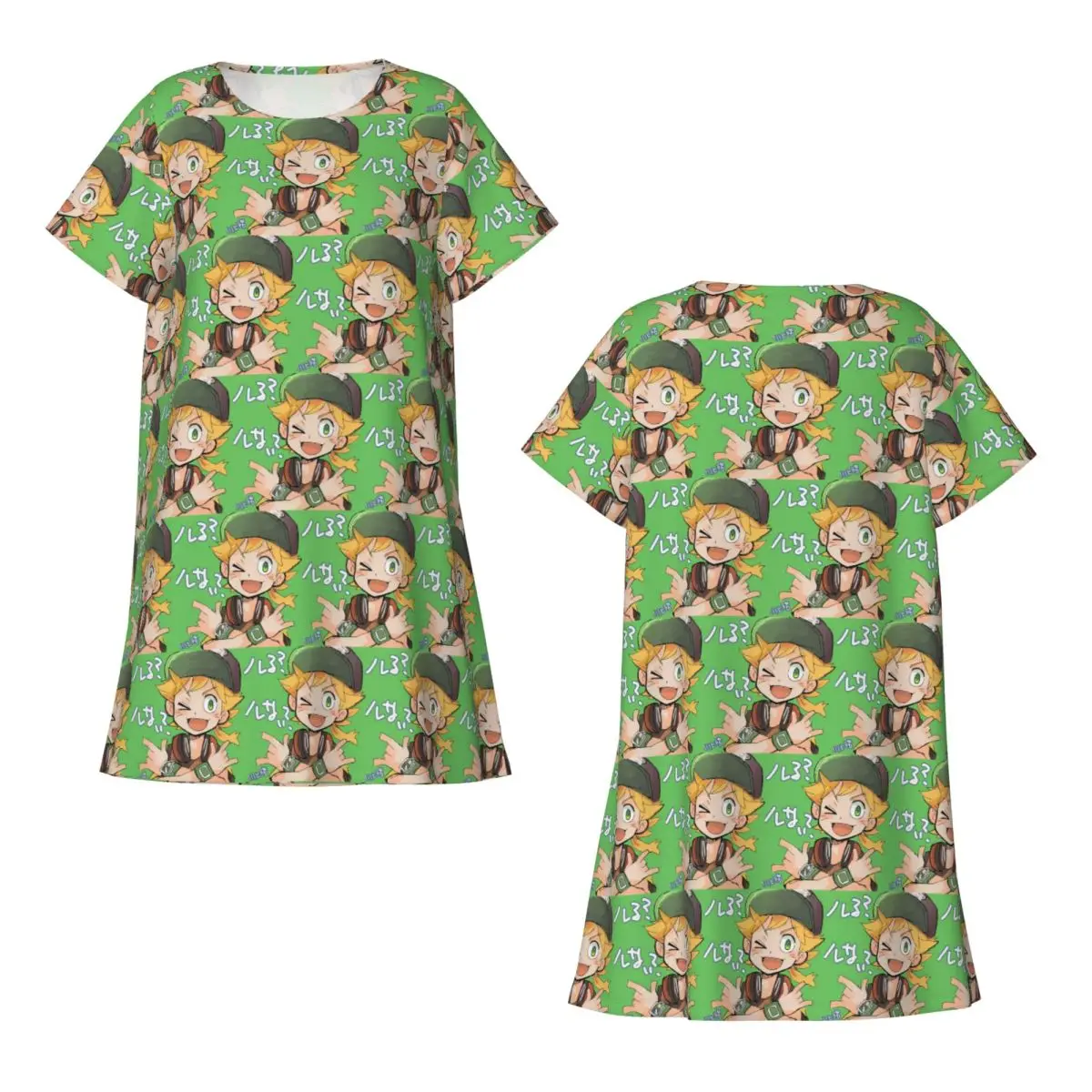 Custom Anime Digimon Matt Short Sleeves Nightdress For Sleeping Sleepshirts Women Short Sleeve Nightgowns Loose Pajama Dress