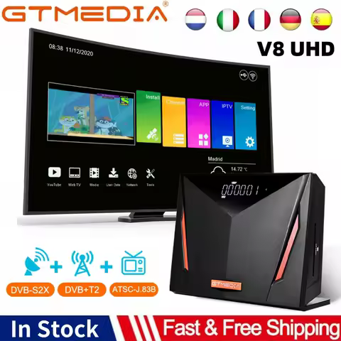 GTMEDIA V8 UHD Satellite Receiver 4K Ultra HD,DVB-S/S2/S2X+T/T2+ISDB-T+Cable(J83.A/C)+ATSC-C(J83.B)With Smart Card Reader TV Box