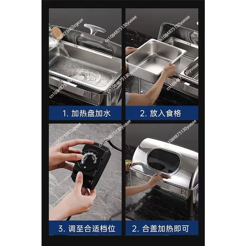 Stainless steel gold-plated full clamshell buffet stove hotel insulation buffet stove rectangular round visual breakfast heating