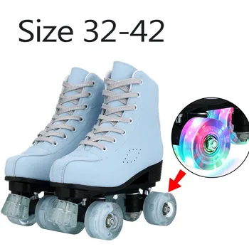 Größe 32 33 34 35 Kinder Rollschuhs chuhe 4 Räder Quad Sneakers Skating Pu Leder Sport Anfänger Männer Frauen Rollschuhs chuhe