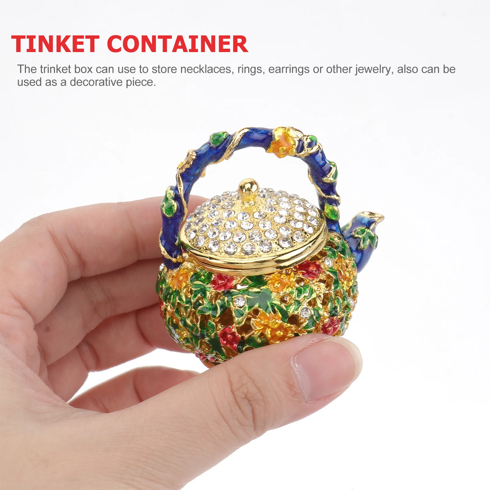 

Mini Teapot Jewelry Container Rhinestone Alloy Trinket Box Hinged Cover for Necklace Rings Earrings Bracelets Trinket Box