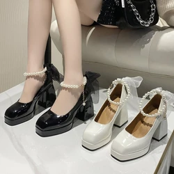 2024 New Summer High Heels Mary Jane Shoes Pumps New Ladies White Women Heels Platform Lolita Shoes for Women Zapatos De Mujer