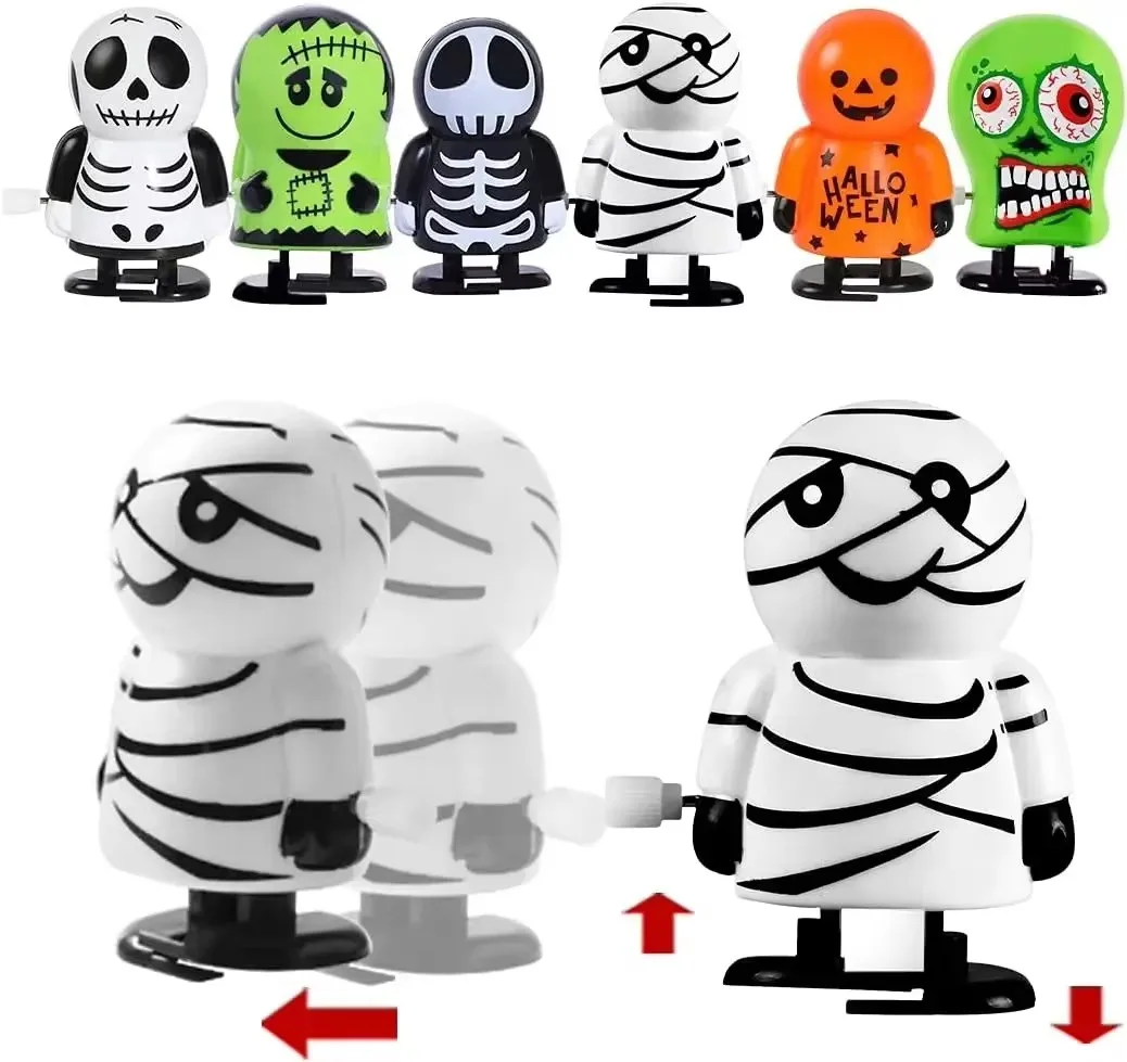 3/6PCS Cute Christmas Clockwork Wind Up Toy Jumping Teeth Ghost Pumpkin Skull Fun Novelty Ornament for Xmas Party Kids Boys Gift view 6