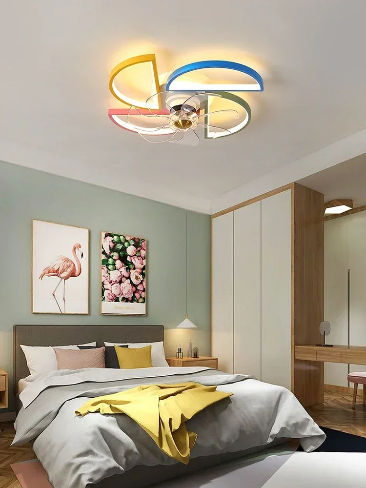 Lâmpada do teto do ventilador invisível do quarto das crianças, moinho criativo dos desenhos animados, lâmpada de quarto quente, meninos e meninas, 220v