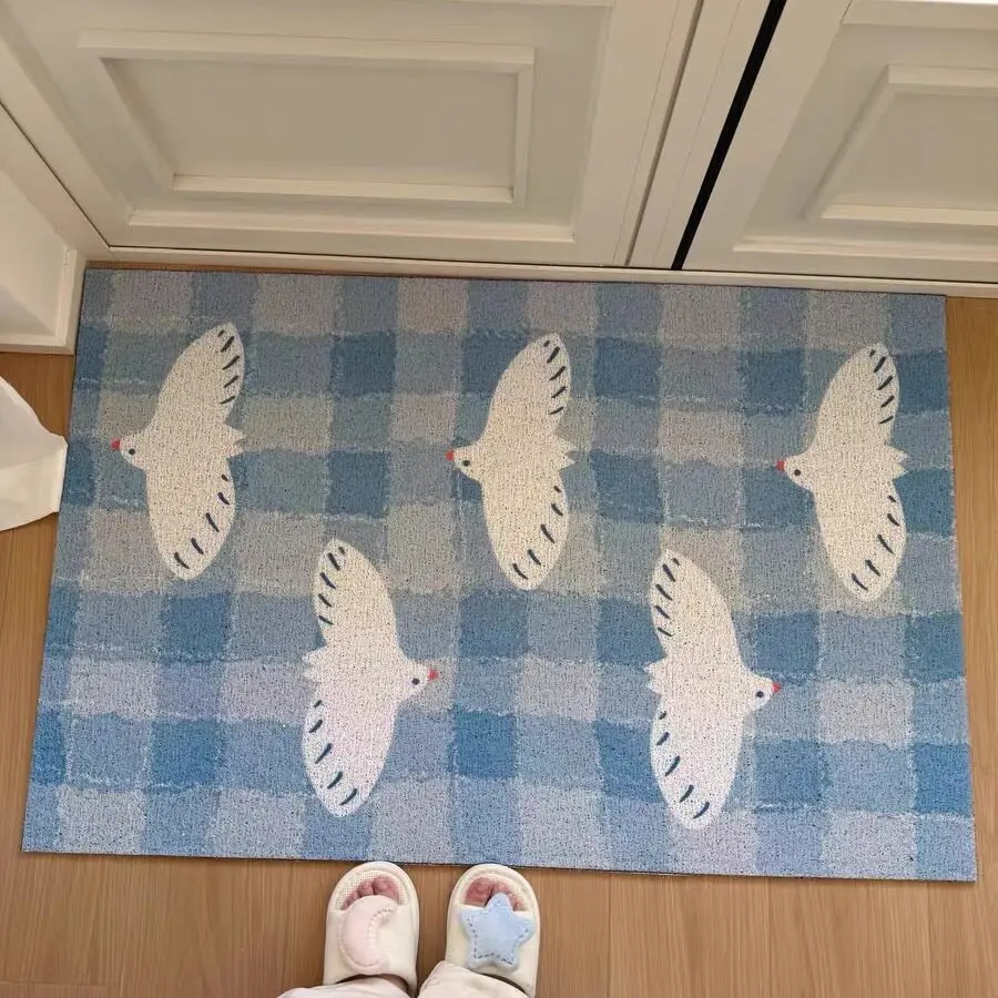 Korean Style Flying Birds Wire Loop Doormat Non Slip Dirt Trapper Entrance Floor Mat Washable Cuttable Outdoor Indoor Door Rug