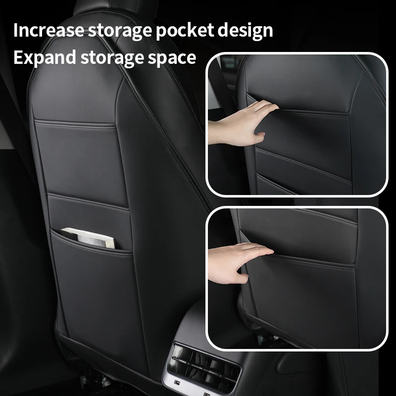 Car Leather Anti-Kick Pad For Tesla Model 3 Y 2020-2024 Full Seat Back Protective Mat Child Anti Dirty Interior Storage Seat