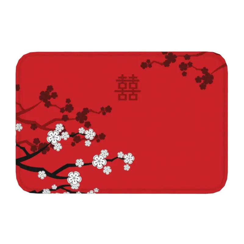 Oriental Cherry Blossoms Chinese Wedding Double Happiness Door Floor Kitchen Bathroom Mat Japanese Sakura  Entrance Rug Carpet