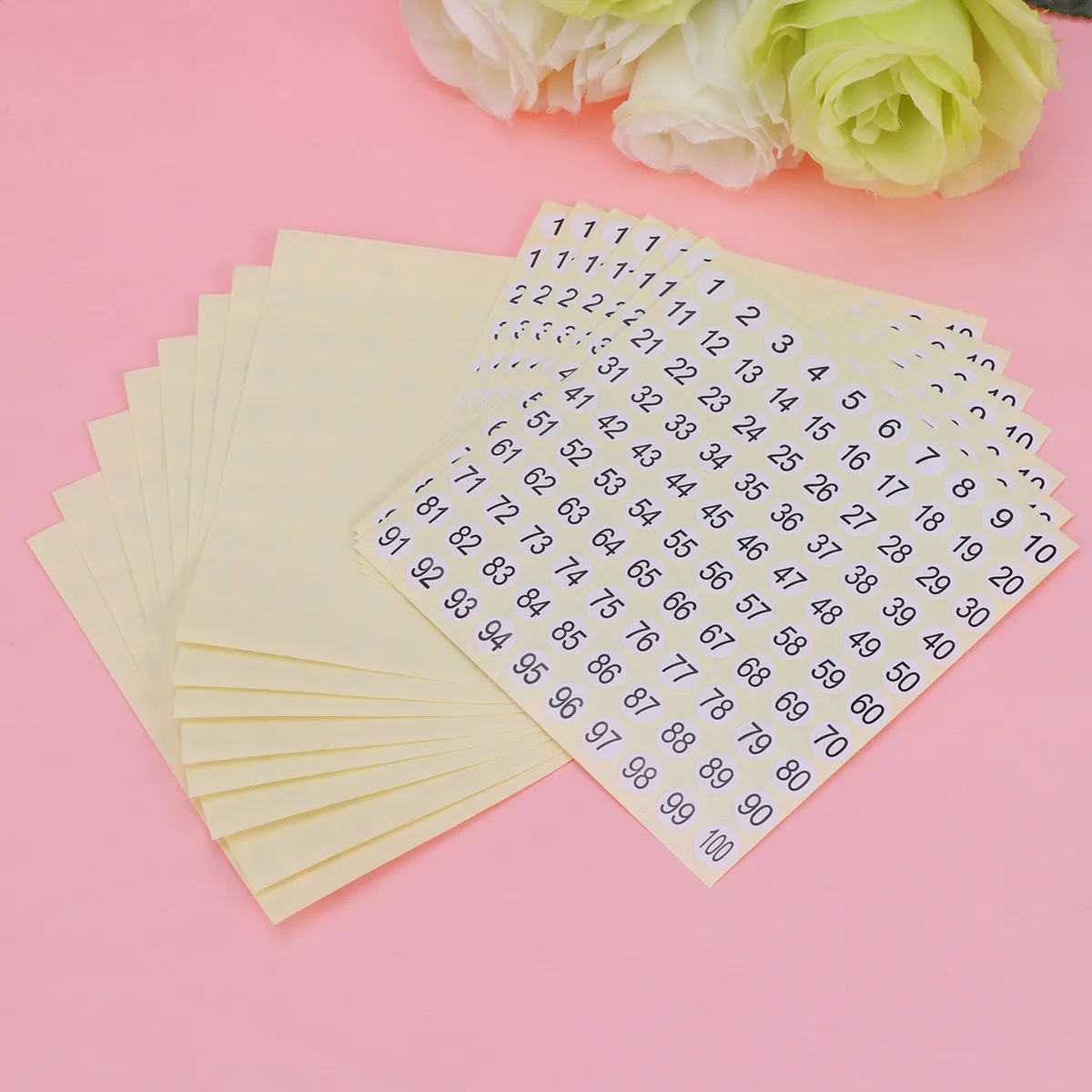 

15 Sheets 1 to 100 Number Stickers Self-Adhesive White Paper Black Digit Labels for Filing Management Document