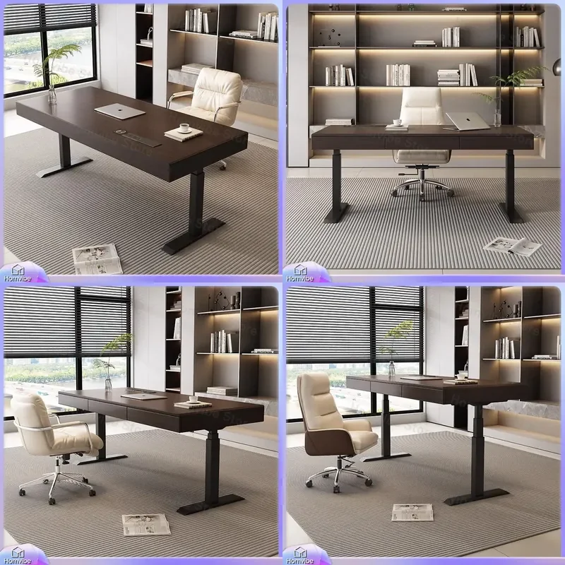 Standing Desk Dual Motor Height Adjustable Sit Stand Desk Solid Wood Computer Table Modern Minimalist Home Office