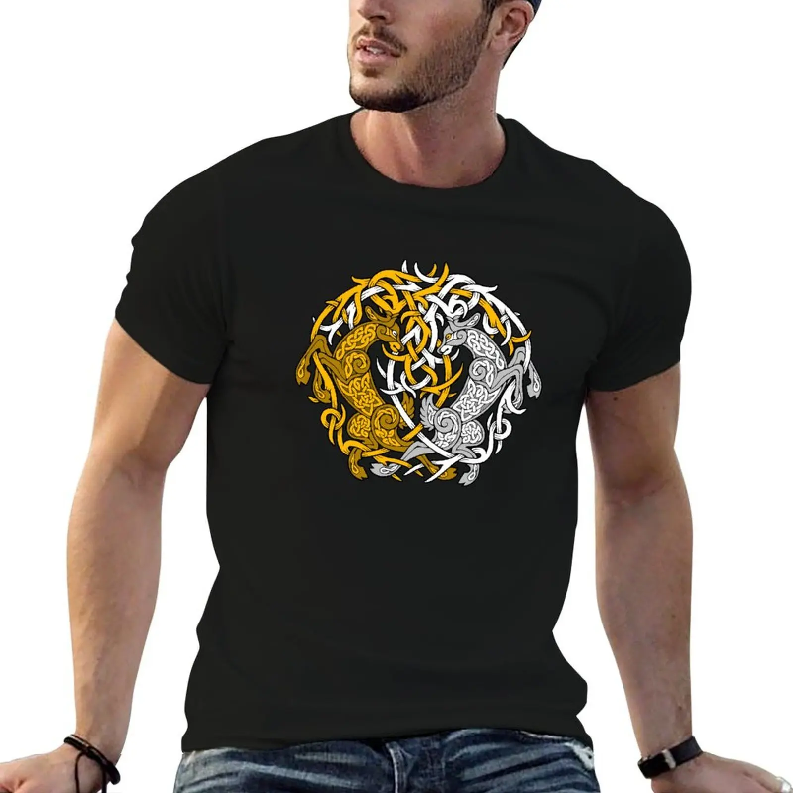 Celtic Stags Knot (Gold/Silver) T-Shirt Blouse anime t shirts designer t shirt men